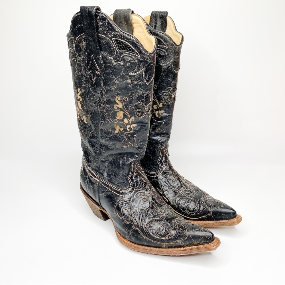 Corral Vintage C2108 Black Lizard Western Boots Gem